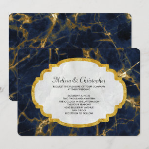 Invitation Marbre bleu marine et or Marbre moderne Mariage mo