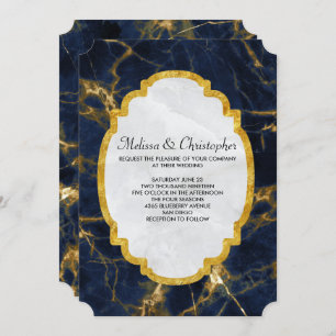 Invitation Marbre bleu marine et or Marbre moderne Mariage mo