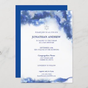 Invitation Marbre bleu moderne Ocean Ombre Bar Mitzvah