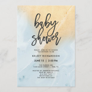 Invitation Marbre bleu pastel et or Baby shower