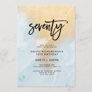 Invitation Marbre bleu pastel et or Fête du 70e anniversair