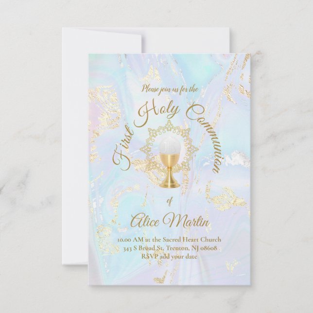 Invitation Marbre bleu première communion (Devant)