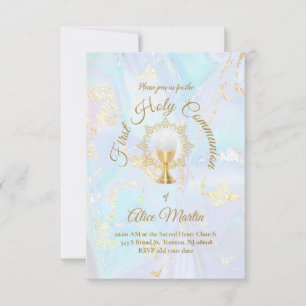 Invitation Marbre bleu première communion