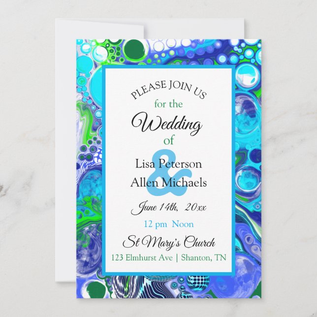 Invitation Marbre bleu vert pour peinture effet Mariage Inv. (Devant)