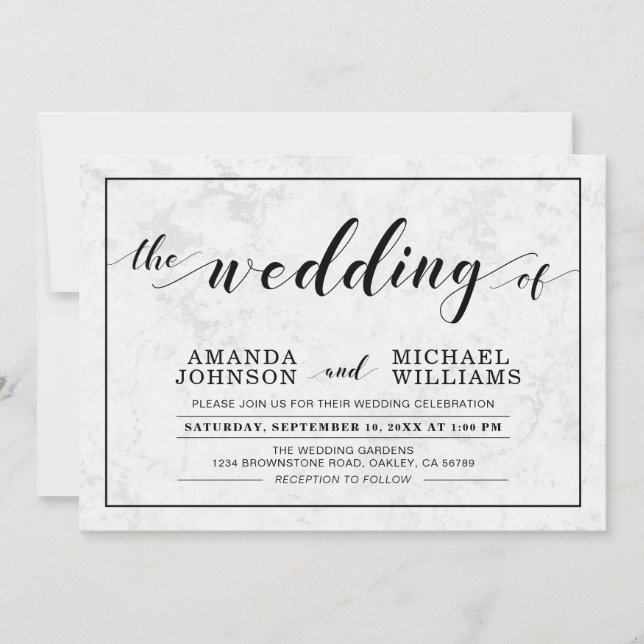 Invitation Marbre | Cérémonie de mariage simple typographie m (Devant)