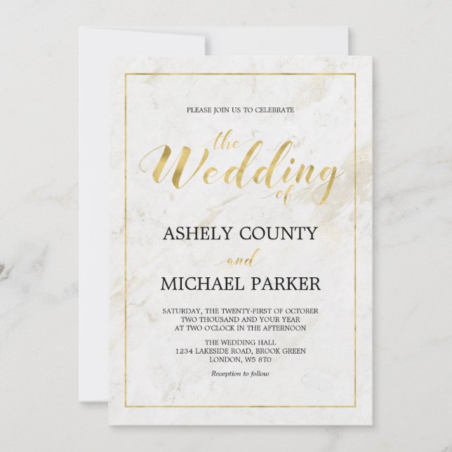 Invitation Marbre | Cérémonie de mariage simple typographie m (Devant)