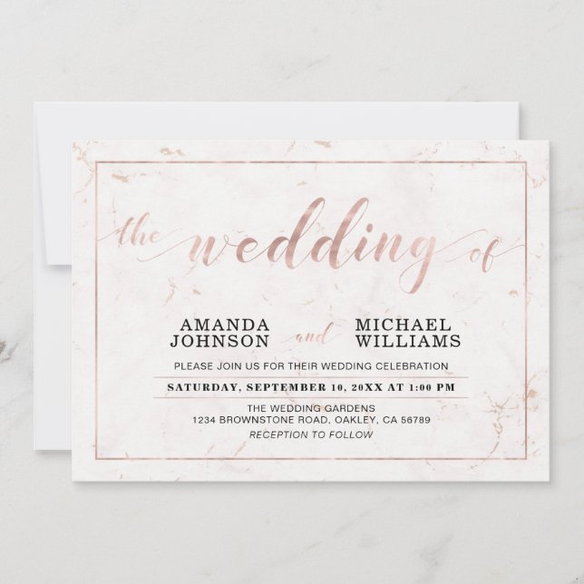 Invitation Marbre | Cérémonie de mariage simple typographie m (Devant)