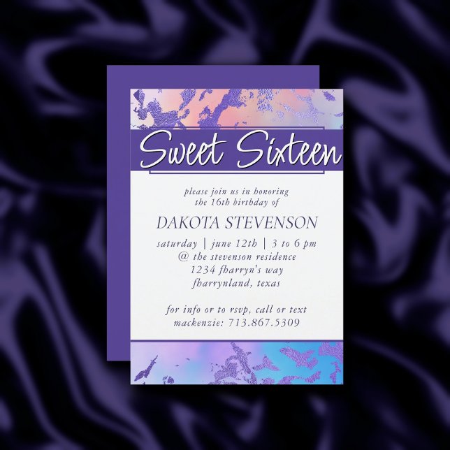 Invitation Marbre cool | Turquoise bleu violet Ombre doux 16 (Créateur téléchargé)