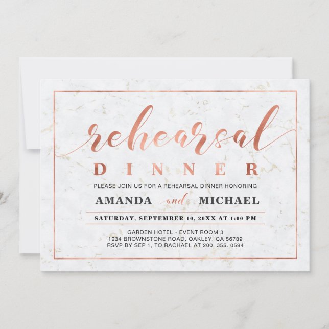 Invitation Marbre & Cuivre | Dîner de Répétition de Mariage M (Devant)