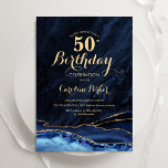 Invitation Marbre d'agate bleu marine 50e anniversaire<br><div class="desc">Invitation à la fête du 50e anniversaire de l'agate bleu marine et or. Elégant design moderne avec aquarelle bleu royal agate marbre arrière - plan, fausse parties scintillant or et typographie script police. Carte invitation branchée parfaite pour une célébration anniversaire féminine élégante. Invitations Zazzle imprimées ou téléchargement instantané modèle imprimable...</div>