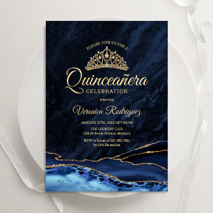 Invitation Marbre d'agate bleu marine de Quinceanera