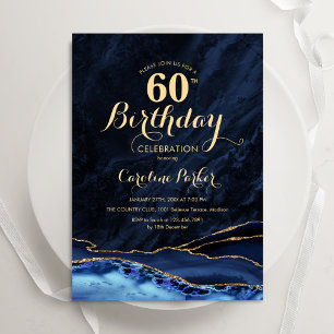 Invitation Marbre d'agate bleu marine or 60e anniversaire