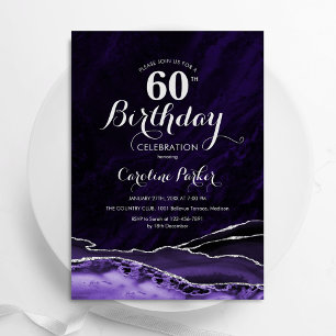 Invitation Marbre d'agate d'argent pourpre 60e anniversaire