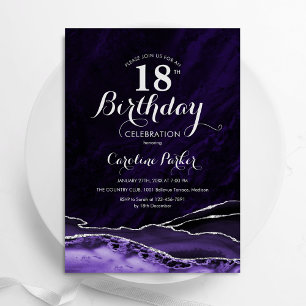 Invitation Marbre d'agate d'argent violet 18e anniversaire