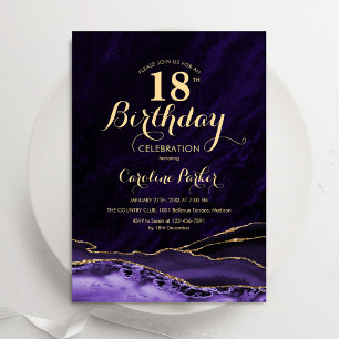 Invitation Marbre d'agate d'or pourpre 18e anniversaire