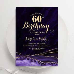Invitation Marbre d'agate d'or pourpre 60e anniversaire