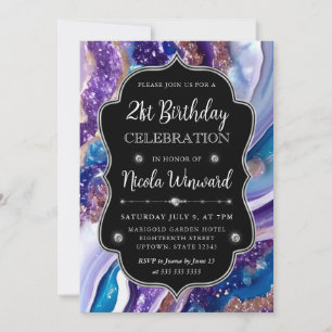 Invitation Marbre d'agate pailleté bleu et violet pour 21e an