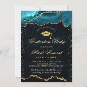Invitation Marbre d'agate sarcelle et or élégant pour la remi