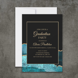 Invitation Marbre d'agate sarcelle noir or élégant pour la re