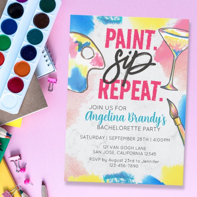 Invitation Marbre de la fête du vin de la Bachelorette Peintu (Créateur téléchargé)