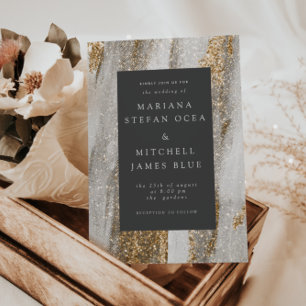 Invitation Marbre de luxe Gold Strokes blanc et gris