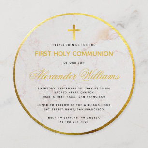 Invitation Marbre de première communion Script Faux Gold Foil