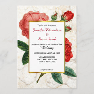 Invitation Marbre de roses rouges d'eau Floral Vintage Weddin