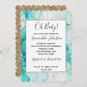 Invitation Marbre d'encre or Mint Aqua