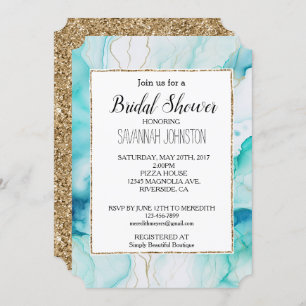 Invitation Marbre d'encre or Mint Aqua