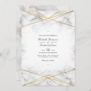 Invitation Marbre d'or Code QR géométrique RSVP Mariage