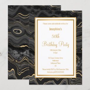 INVITATION MARBRE D'OR ÉLÉGANTEBLACK ANNIVERSAIRE