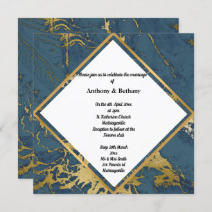 Invitation Marbre d'or marine Inspiré Abstrait Gold 2 Mariage