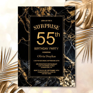 Invitation Marbre d'or noir Surprise 55ème anniversaire fête