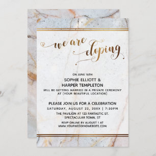 Invitation Marbre d'or Nous Elopons Coeurs d'or Calligraphie