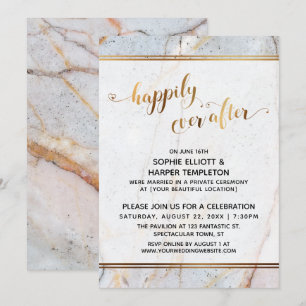 Invitation Marbre Doré Heureux Pour Toujours Cœur Calligraphi