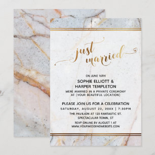Invitation Marbre doré Juste Mariés Calligraphie Cœurs