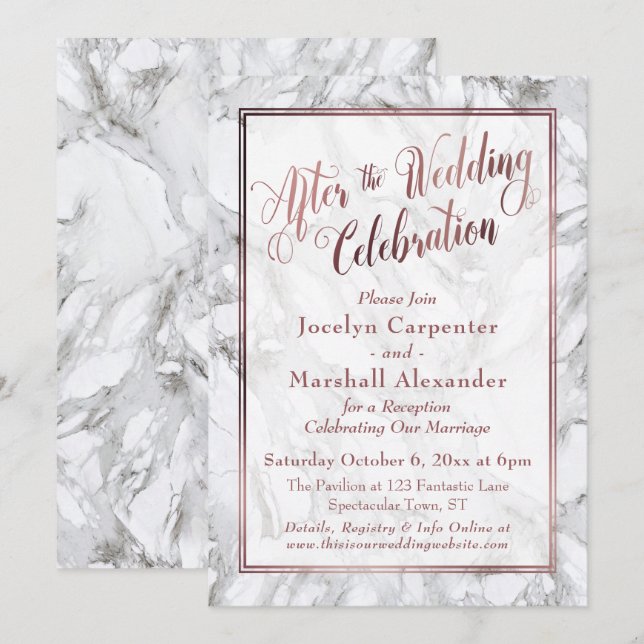 Invitation Marbre doré rosé après la célébration de mariage (Devant / Derrière)