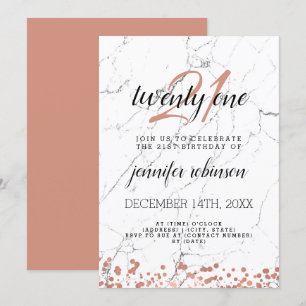 Invitation Marbre doré Rose moderne 21e anniversaire