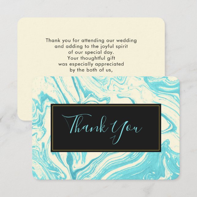 Invitation Marbre élégant en Merci Turquoise et Crème (Devant / Derrière)