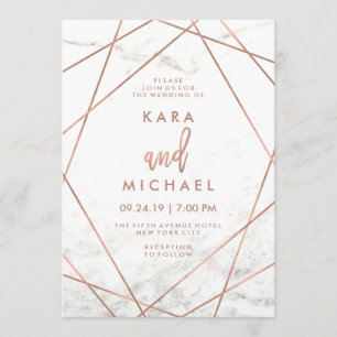 Invitation Marbre et Faux Rose Gold Mariage géométrique Invit