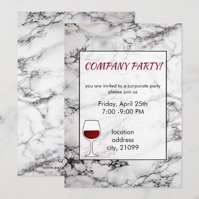 Invitation Marbre et verre noir et blanc (Devant / Derrière)