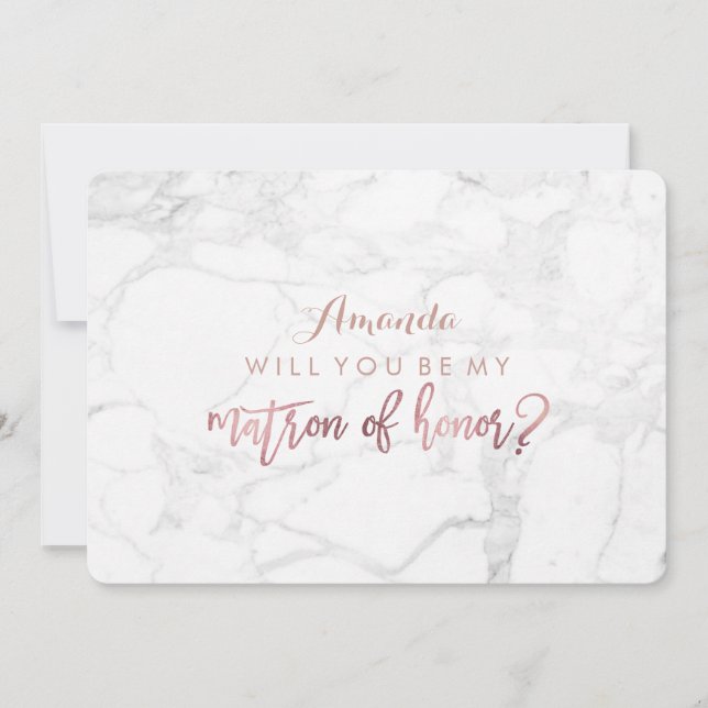 Invitation Marbre/Faux Rose Gold ..Serez-Vous Matron ? (Devant)