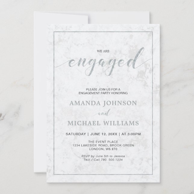 Invitation Marbre | Fiançailles de typographie moderne simple (Devant)