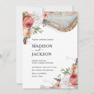 Invitation Marbre Floral de Luxe Paillettes Or