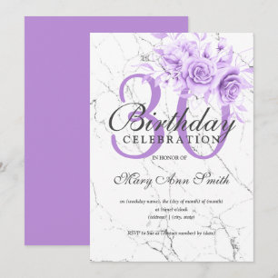 Invitation Marbre floral violet 30e anniversaire de fête