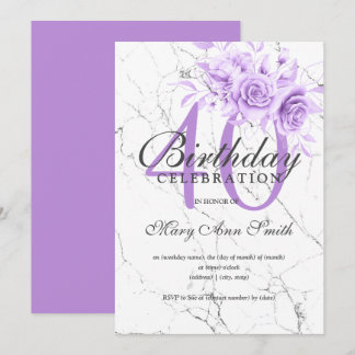 Invitation Marbre floral violet 40e anniversaire de fête