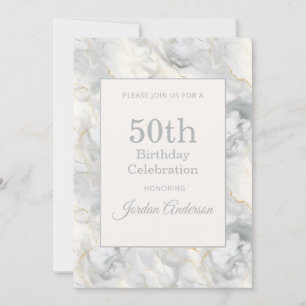 Invitation Marbre Gris Beige Clair 50e Anniversaire