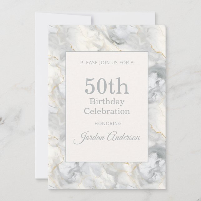 Invitation Marbre Gris Beige Clair 50e Anniversaire (Devant)