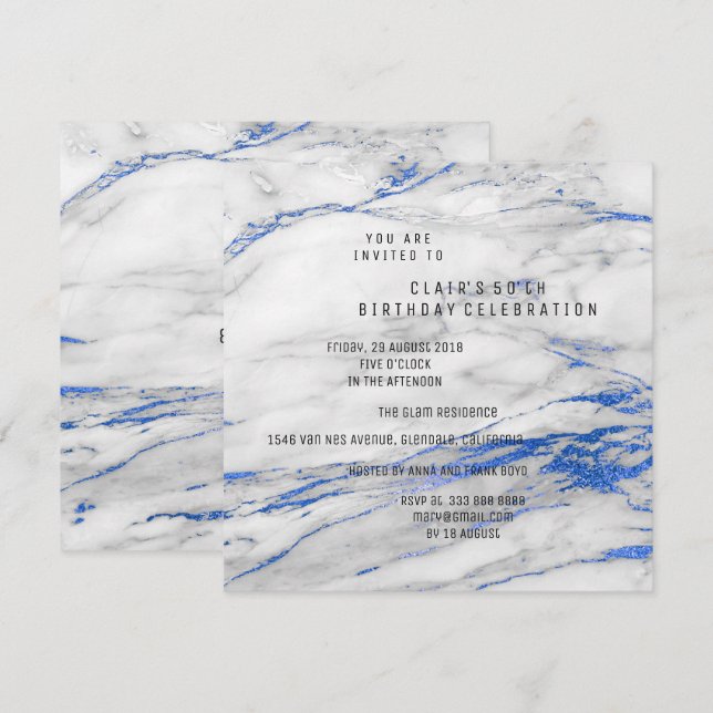 Invitation Marbre gris blanc Marbre gris minimum fête d'anniv (Devant / Derrière)