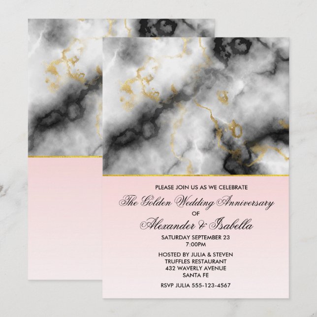 Invitation Marbre gris blanc moderne pour anniversaire (Devant / Derrière)
